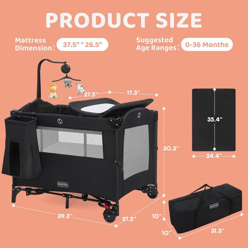 5 in 1 Portable Playard & Bassinet Bedside Sleeper Newborn Toddler Black6