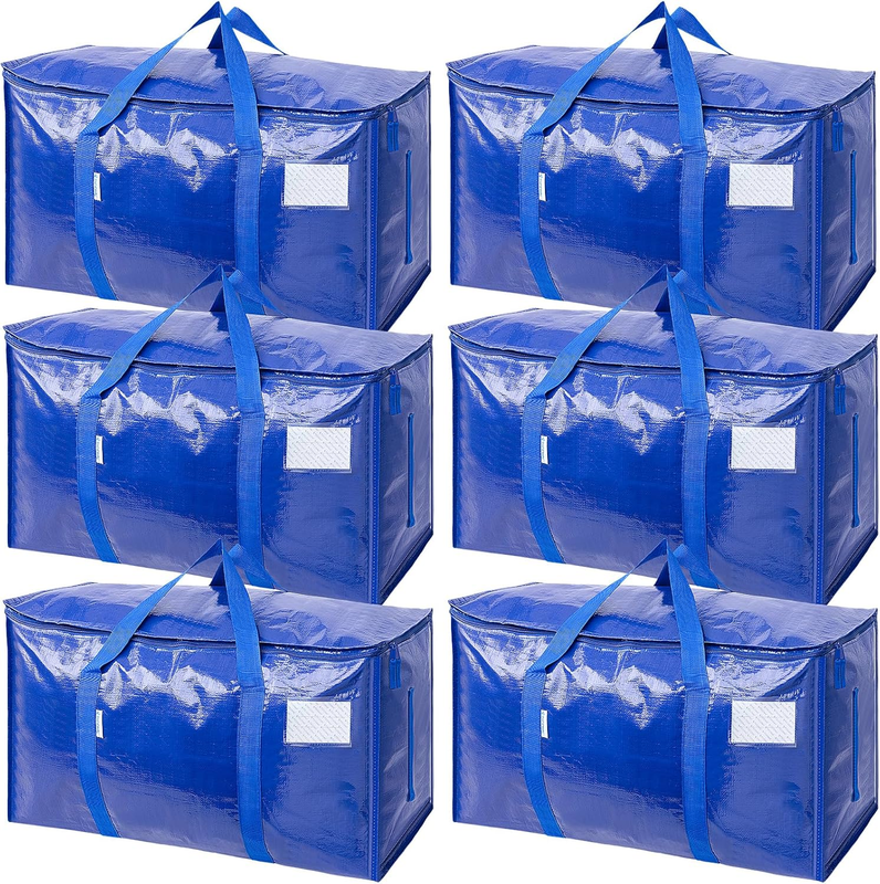 6 Pack Extra Large Heavy Duty Moving Bags Zipper Storage Totes Blue10