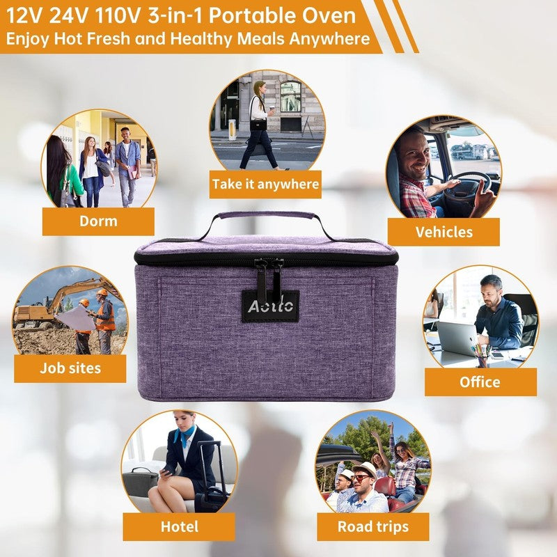 Portable Electric Lunch Box Oven Food Warmer 3 in 1 12V 24V 110V Purple5