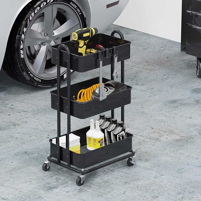 3-Tier Heavy Duty Metal Utility Rolling Cart, Black3