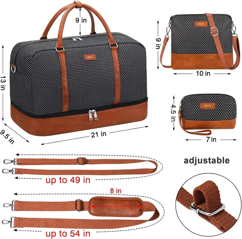 21in Weekender Duffle Bag Women 3Pc Set Carry On Travel Shoe Compartment5