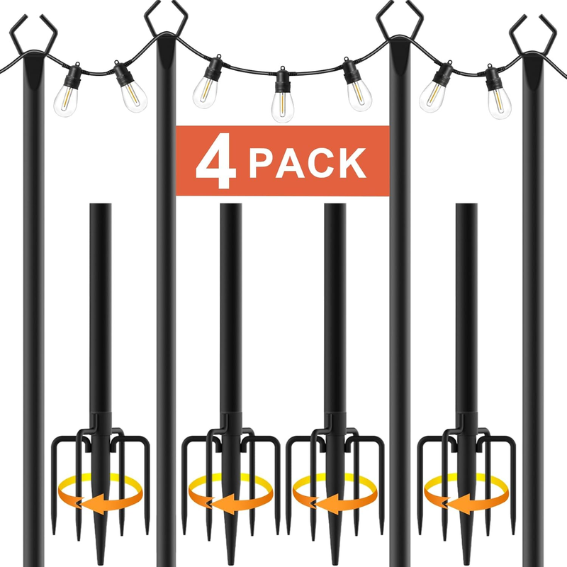10Ft String Light Poles 4 Pack,Light Poles for outside Lights,Outdoor with Fence0