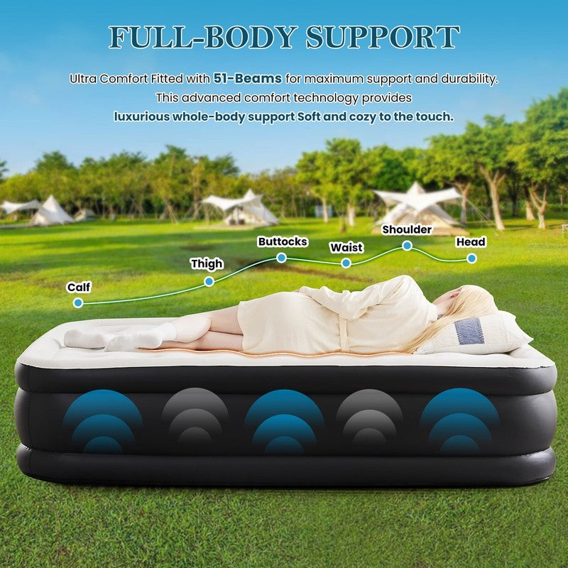 18 in Twin Air Mattress with Built in Pump, 600LBS Weight Capacity for Camping, 5