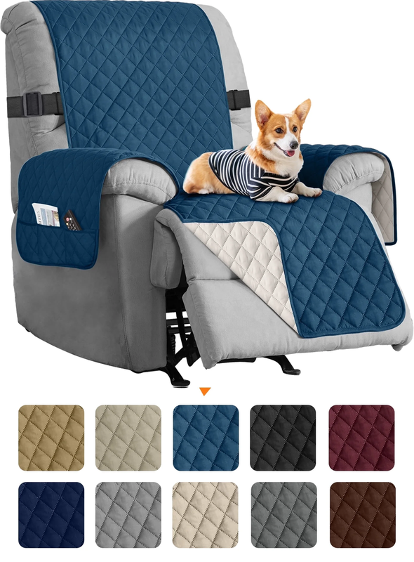 Reversible Recliner Chair Cover Blue Green 25" Washable Slipcover for Pets/Kids10