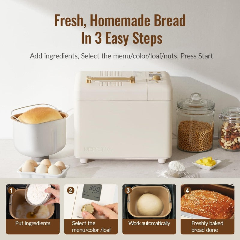2.2LB Bread Machine 15-in-1 w/ Dual Heater Nut Dispenser Nonstick Pan3