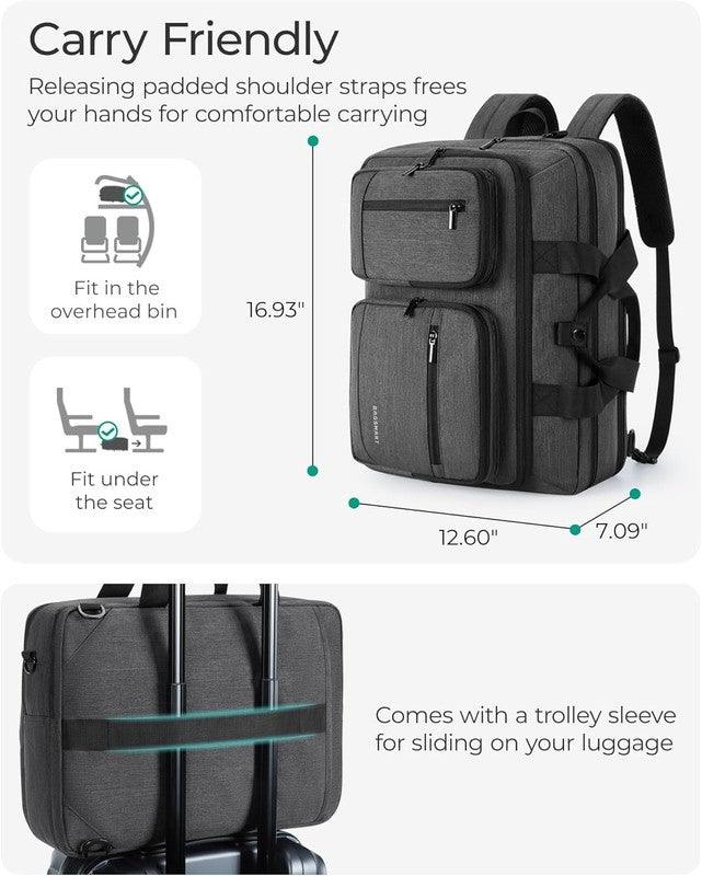 3-in-1 17.3" Laptop Bag for Men Water-Repellent Briefcase Shoulder Bag Black4