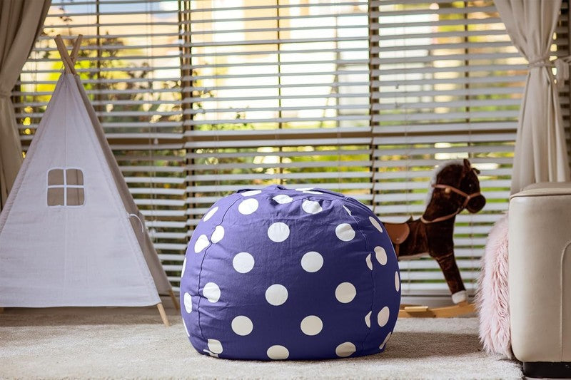 Kids Stuffed Animal Storage Bean Bag Cover XL Cotton Canvas Navy Dot7