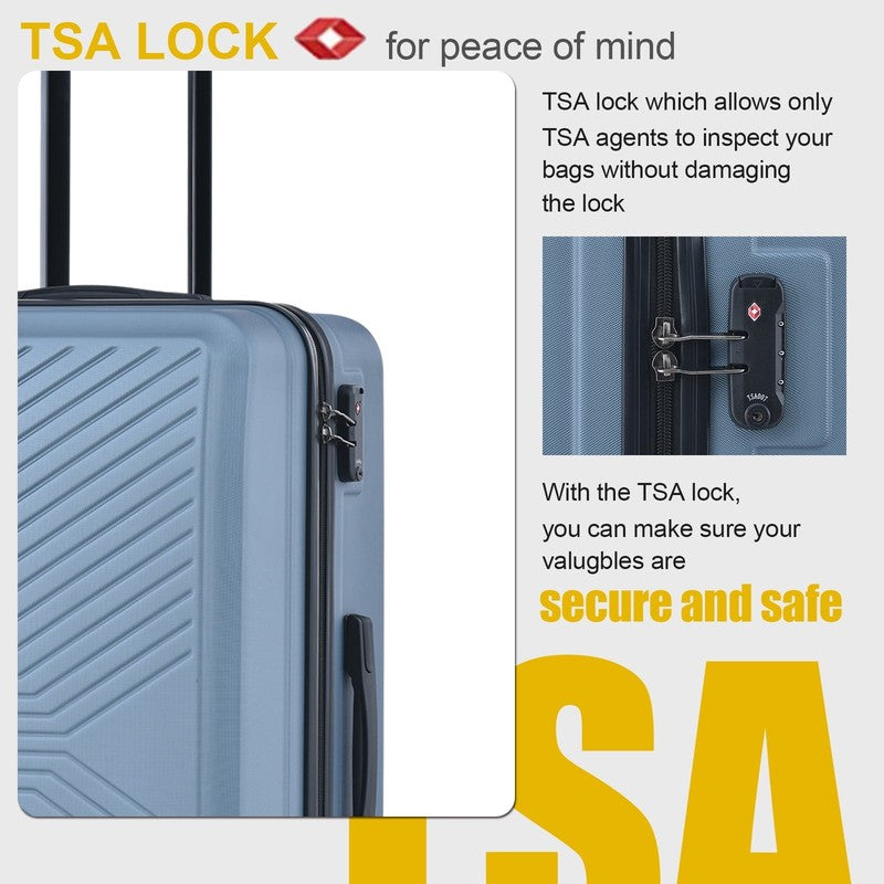 3Pc Hardside Luggage Set TSA Lock Spinner Wheels 20 24 28in Blue4