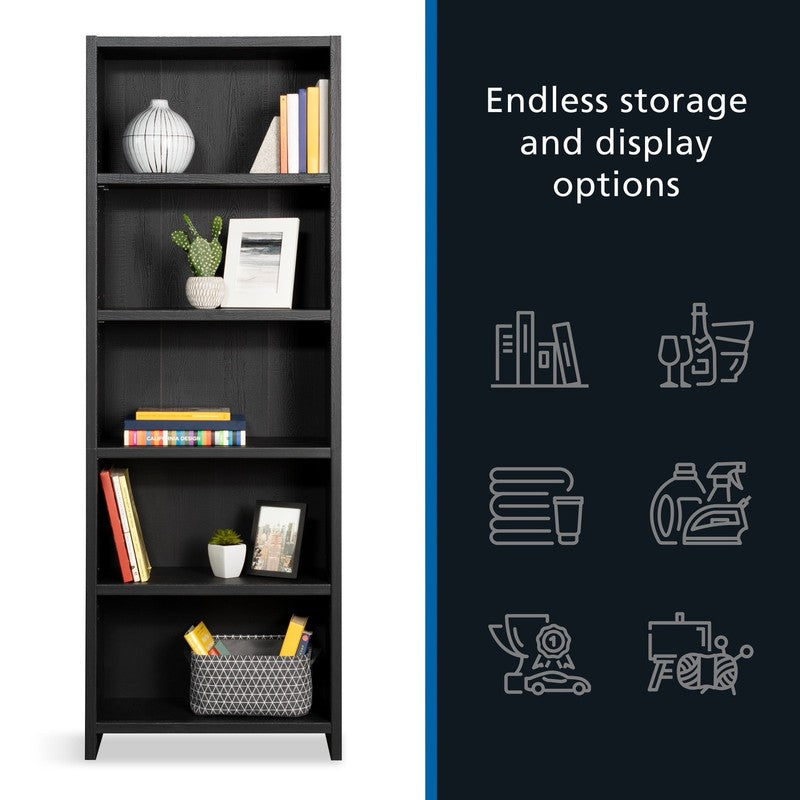 Westley 5 Shelf Bookcase, Black Finish10
