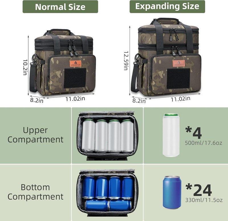 Large Expandable Insulated Lunch Bag 16L/24 Cans Black Camo1