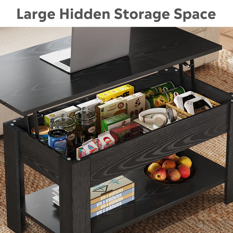 39" Lift Top Coffee Table with Storage Shelf & Hidden Compartment and Lifting To3