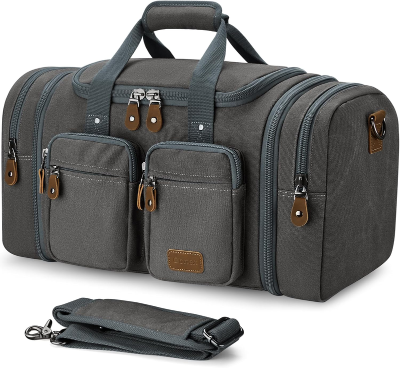 Expandable 60L Canvas Duffle Bag Grey Travel Gym Weekender Carry On9
