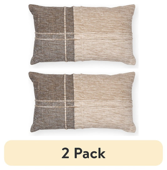 (2 Pack)  Patchwork Decorative Throw Pillow, 14"X24" Lumbar, Neutral Colors0