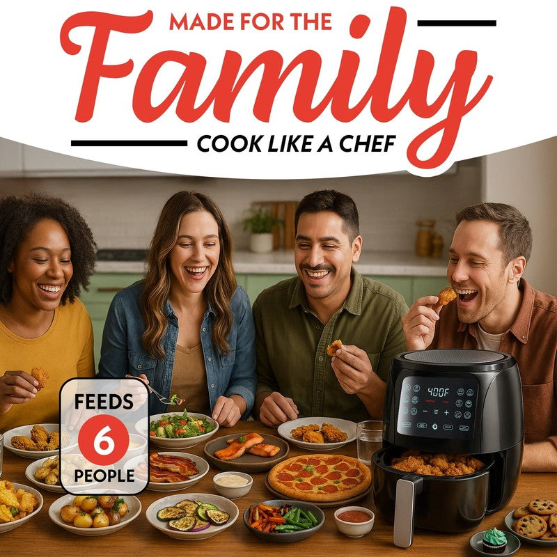 6 QT Air Fryer, 12 Presets, Fryforce 360°, XL Capacity, 1500W, Black1
