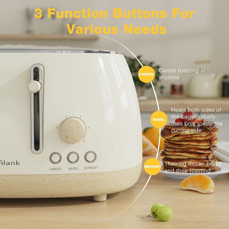 Retro 4 Slice Toaster Stainless Steel Extra Wide Slots Dual Control Bagel Beige3