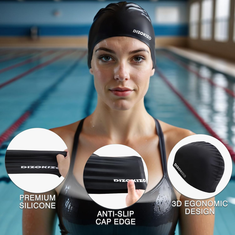 Unisex Silicone Swim Cap 2 Pack Waterproof Non Slip Swimming Cap3