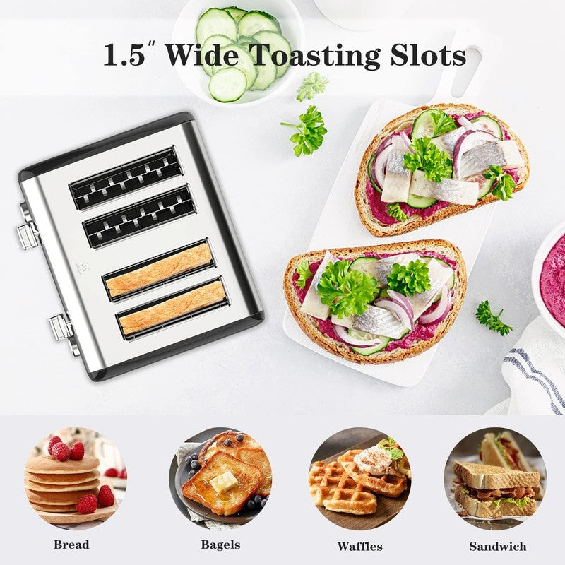4 Slice Toaster Black - Stainless Steel, LCD Timer, Wide Slots, Dual Display3