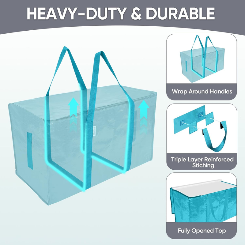 6 Pack Extra Large Heavy Duty Moving Bags Zipper Storage Totes Aqua2
