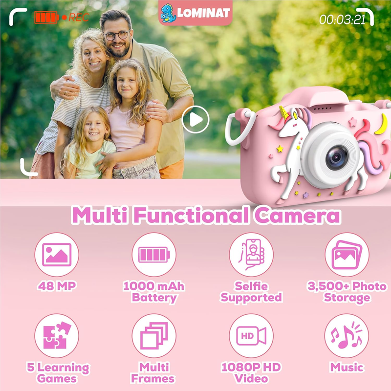 Unicorn Kids Camera for Girls Age 3-12, Selfie Camera for Girls, 1080P HD Kids V1