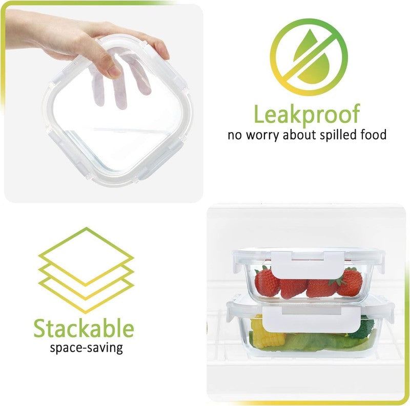 24 Piece Glass Meal Prep Containers Airtight Snap Lock Lids White7