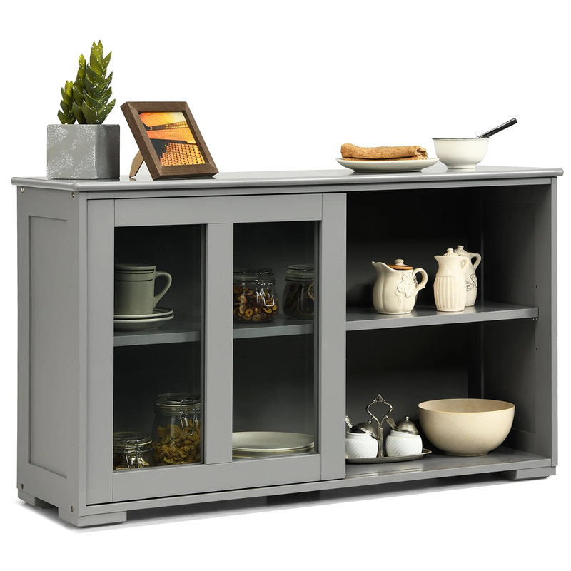 Kitchen Storage Cabinet Sideboard Buffet Cupboard W/ Sliding Door Gray10