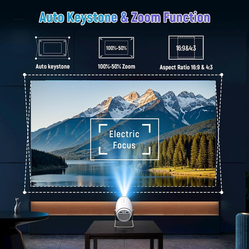 Mini Portable Movie Projector with Wifi and Bluetooth, 4K 1080P Support, 180° Ro3