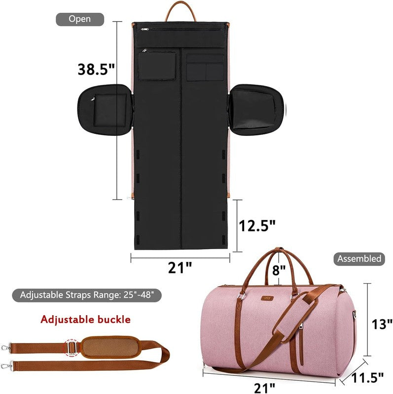 2Pc Pink 2in1 Garment Duffle Bag w/ Toiletry Hanging Suit Travel Carry4