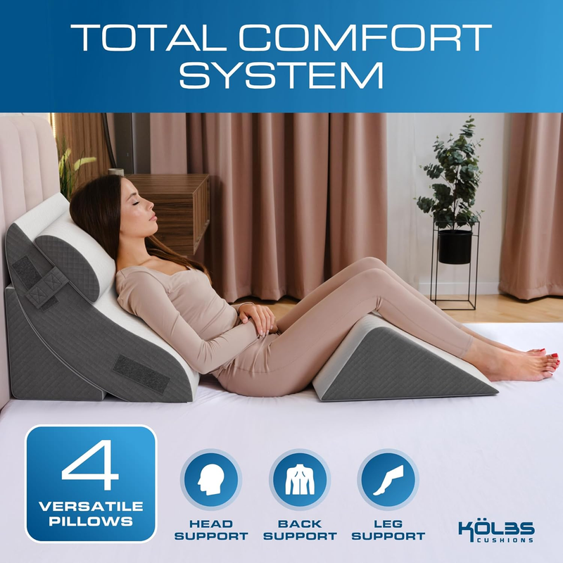 4PC Bed Wedge Pillow Set Sleep Apnea Acid Reflux Back Pain Relief1