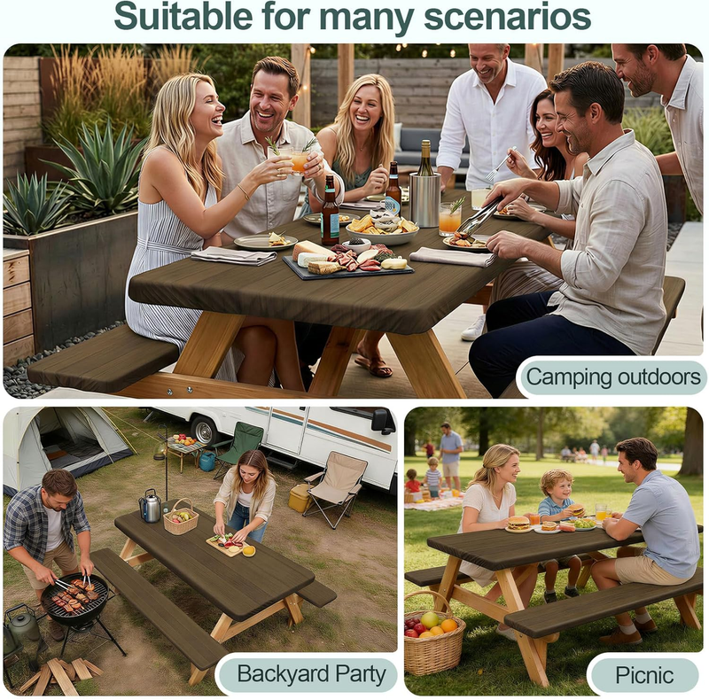 Picnic Table Cover Bench Waterproof Windproof 72In Rectangle Dark Brown6