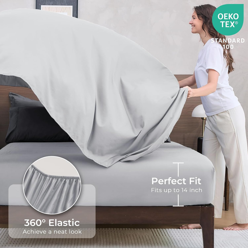 Queen Comforter Set 7 Piece Bed in Bag Soft Set Comforter Shams Dark Light Grey4