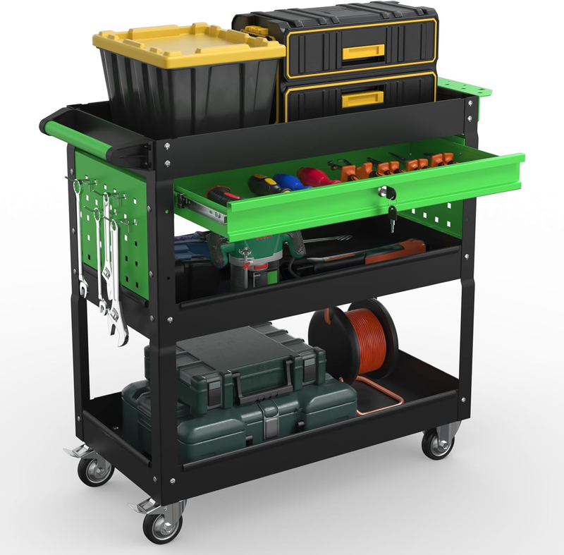 3 Tray Rolling Tool Cart, 400 LBS Capacity Mechanic Tool Carts on Wheels, Heavy9