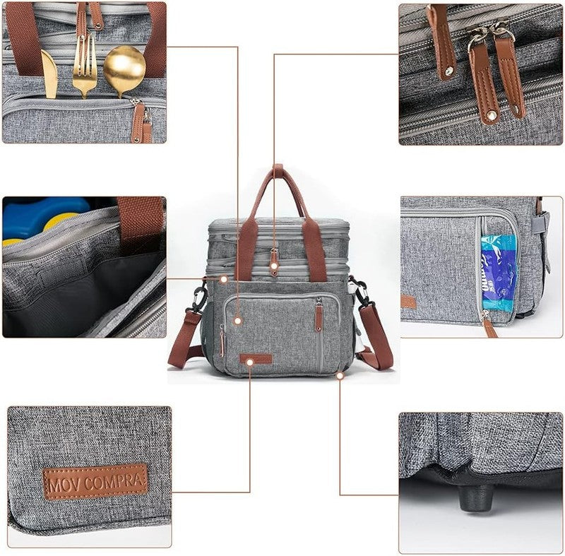Expandable Double Deck Insulated Lunch Bag 15L Grey Adults2