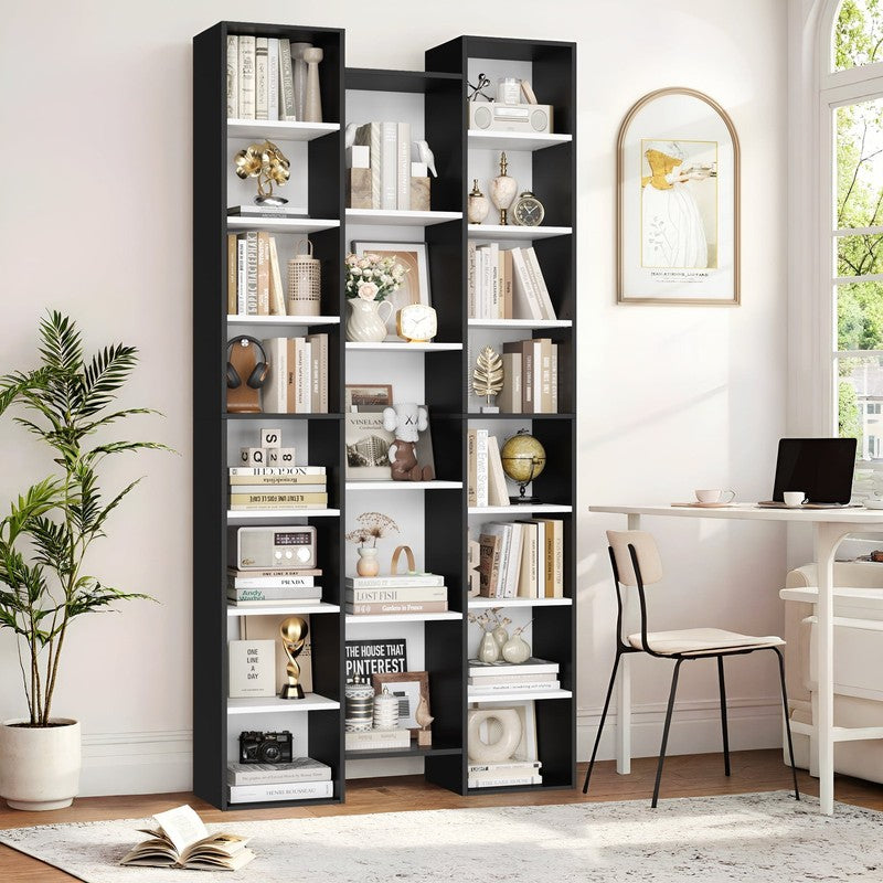 21-Cube Bookcase, 71’’ Tall Wooden Bookshelves with Adjustable Shelves, Triple W5