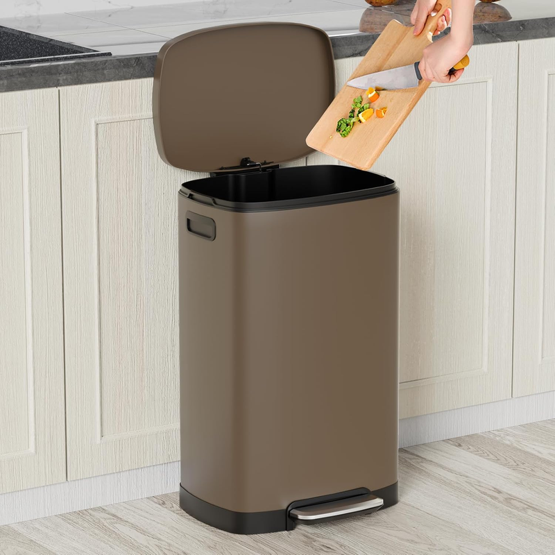 13 Gallon Trash Can Stainless Steel Soft Close Pedal Bin 50L Brown1