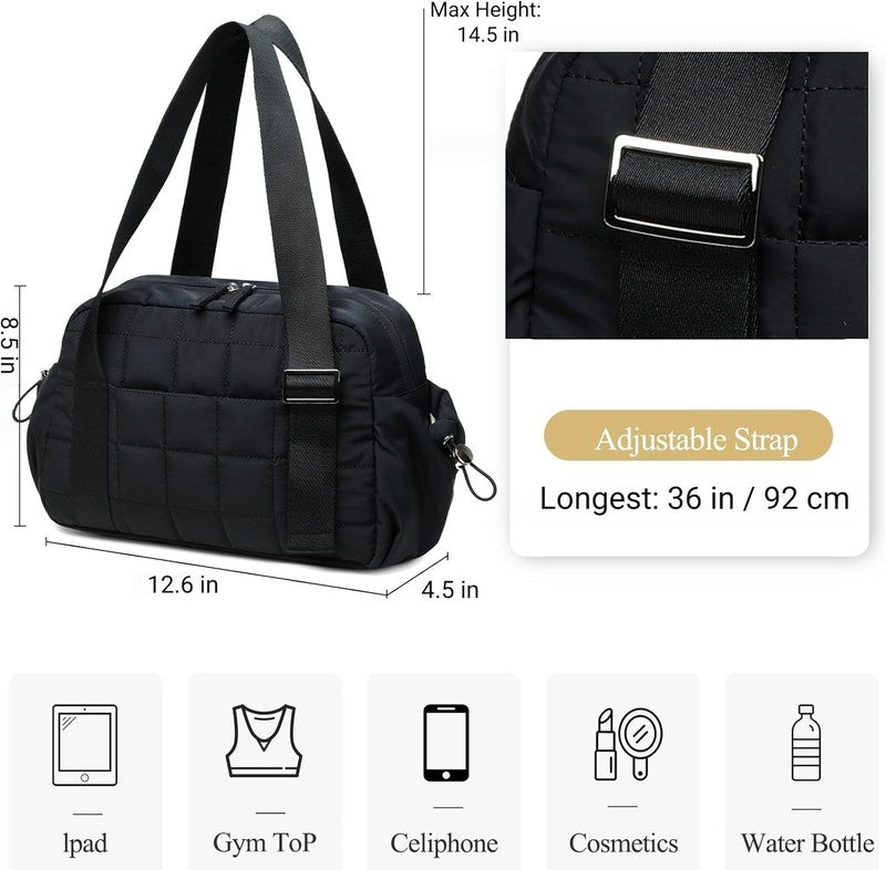 Mini Gym Bag Women Quilted Duffel Wet Compartment Coin Purse Yoga Dance Black2
