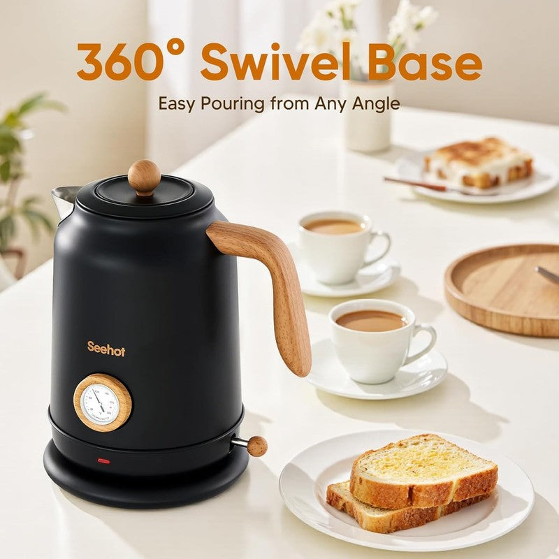Electric Kettle 1.7L 1200W Thermometer Stainless Steel Auto Shut Off Black6