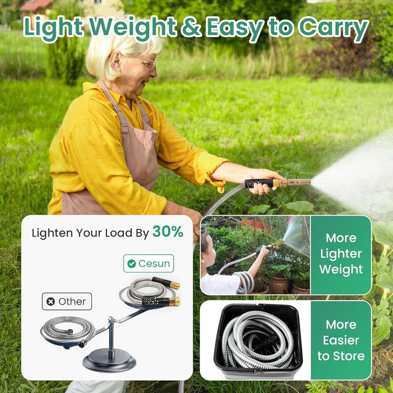 Cesun 50Ft Metal Garden Hose, Stainless Steel, No Kink, Lightweight, 5/8"1