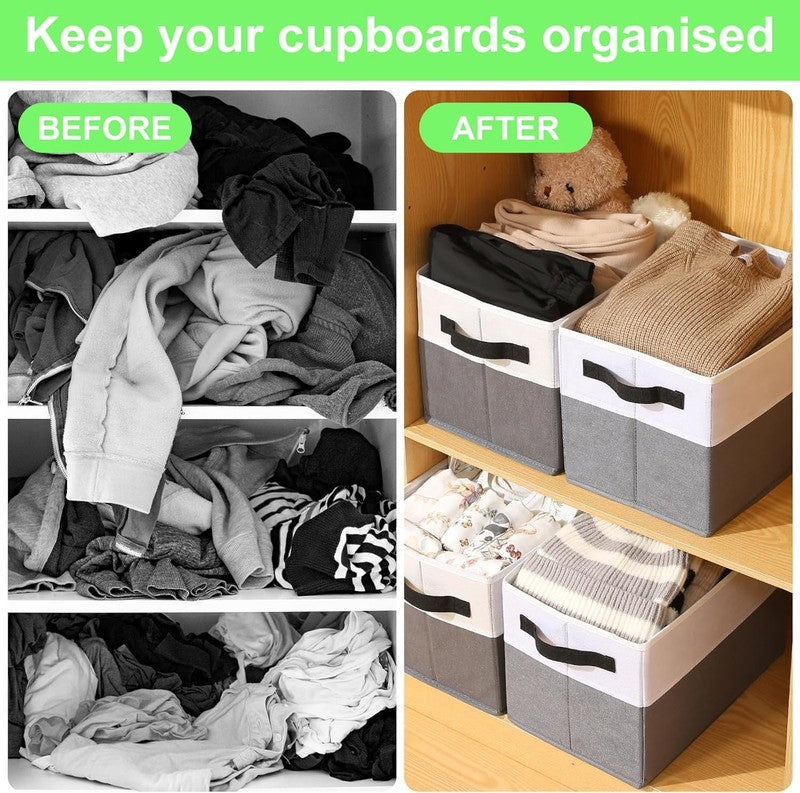 4 Pack Large Fabric Storage Bins with Handles, Collapsible Closet Cubes Grey2