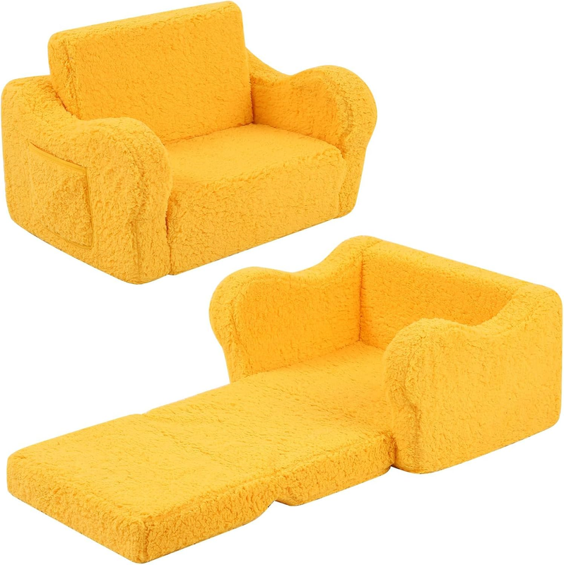 Kids 2 in 1 Flip Out Foam Sofa Couch w/ Soft Sherpa Cover, Yellow9