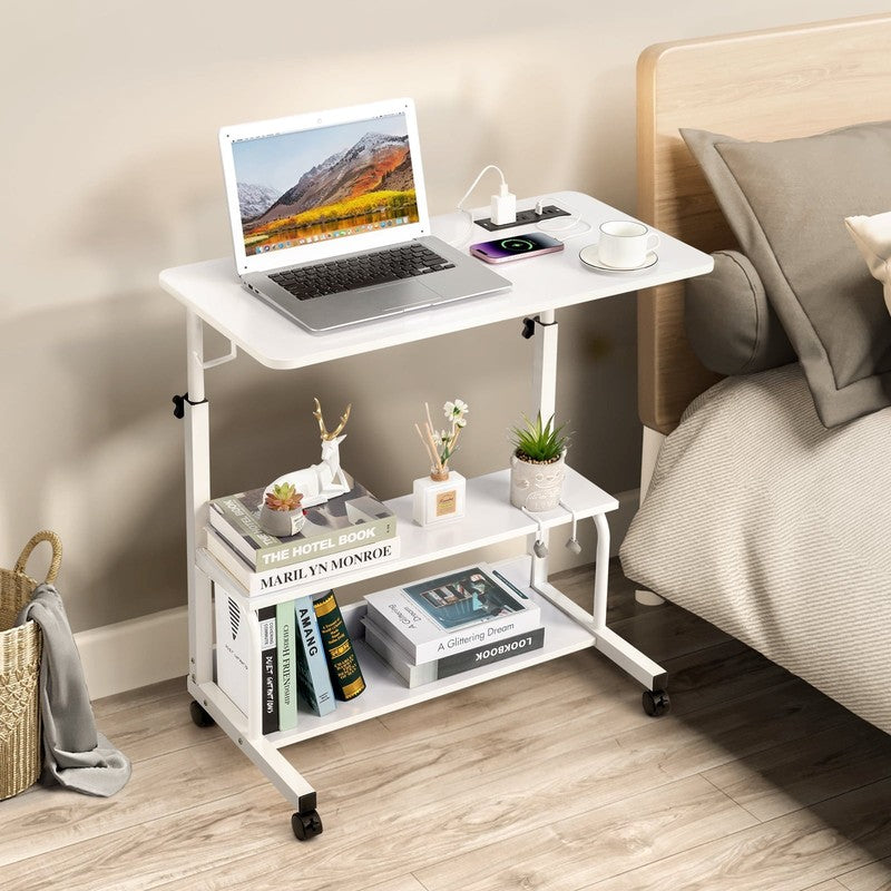 Adjustable Rolling Laptop Desk Side Table Sofa End Cart w/ Charging Station5