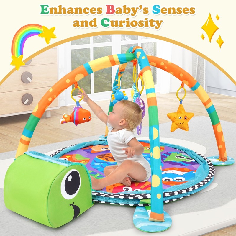 3-In-1 Baby Gym and Play Mat, Baby Activity with Ocean Ball Sensory Toys, 0-36 M1