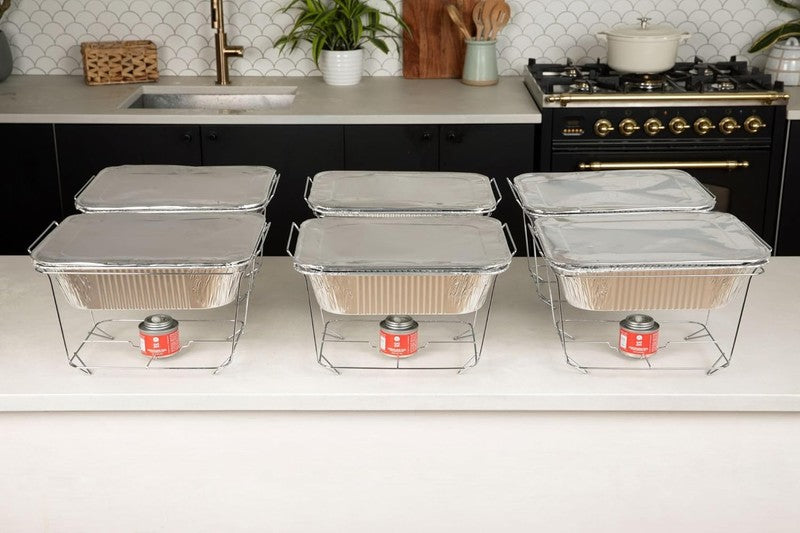 6 Pack   Disposable Chafing Dish Buffet Set, Half Size Pans, Welded Body Food Wa7