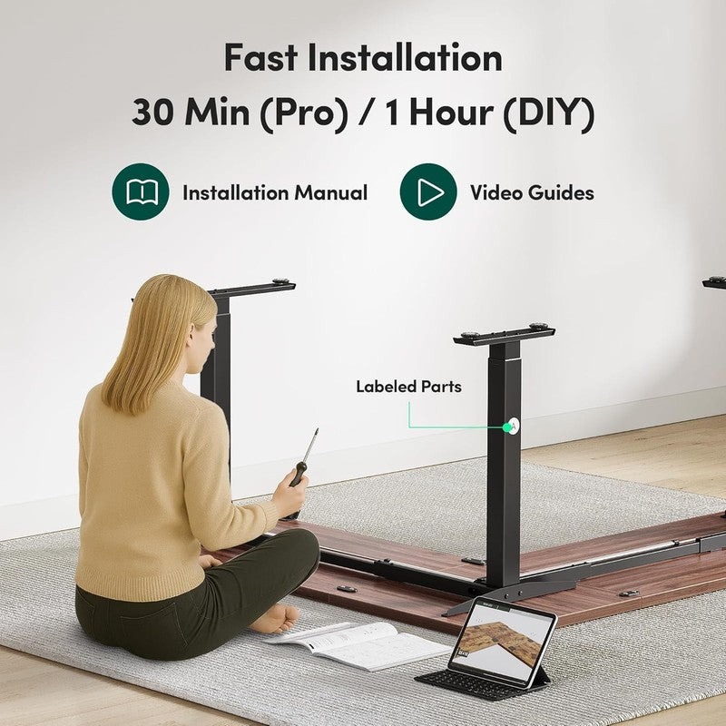 Reversible L-Shaped 63x55 Electric Standing Desk Height Adjustable Walnut8