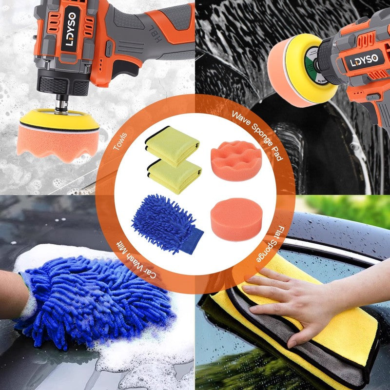 Cordless Buffer Polisher, 16.8V Auto Detailing Drill Brushes Set with 2000Mah Ba4