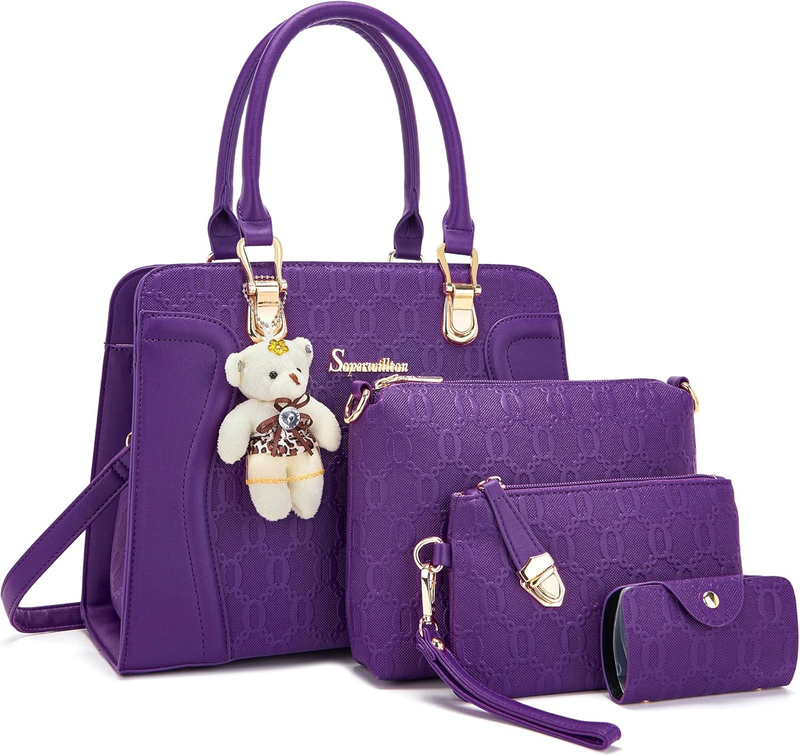 Women Fashion Handbag Set 4PCS Tote Shoulder Top Handle Satchel Purse11