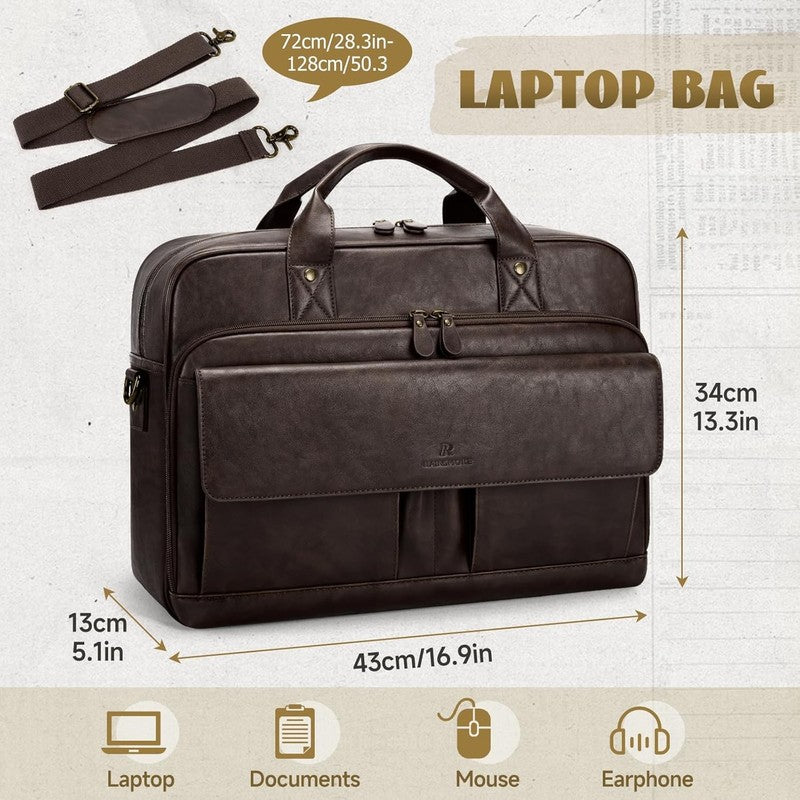 Mens Laptop Bag PU Leather Messenger 15.6in Briefcase Vintage Business Satchel3