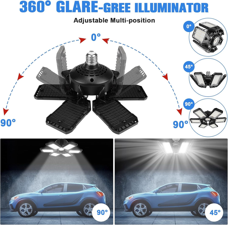 LED Garage Lights Bulb 2 Pack 180W 18000LM 6500K Led Shop Light with 6 plus 1 De0