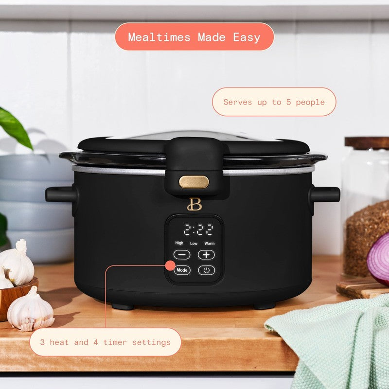 4 Qt Digital Slow Cooker with Hinged Locking Lid, Black Sesame by Drew Barrymore1