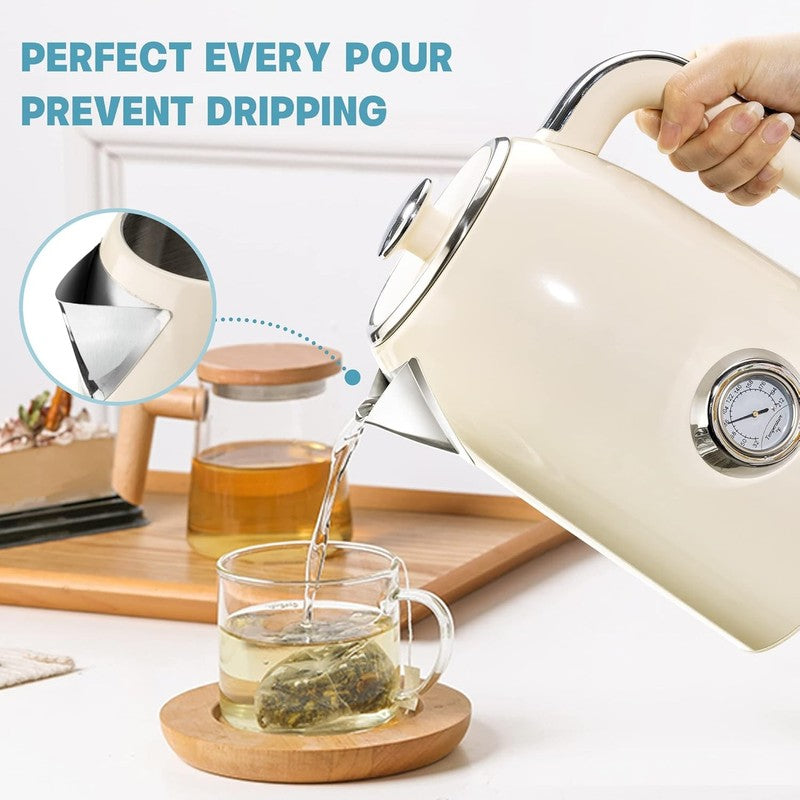Electric Kettle 57Oz 1500W Stainless Steel Fast Boil w/ Thermometer Beige2