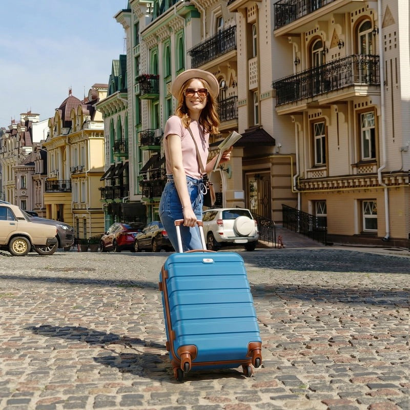 Gowill 4 Piece Luggage Set ABS Carry On 14 20 Inch Hardside Duffle Sky Blue Tan1